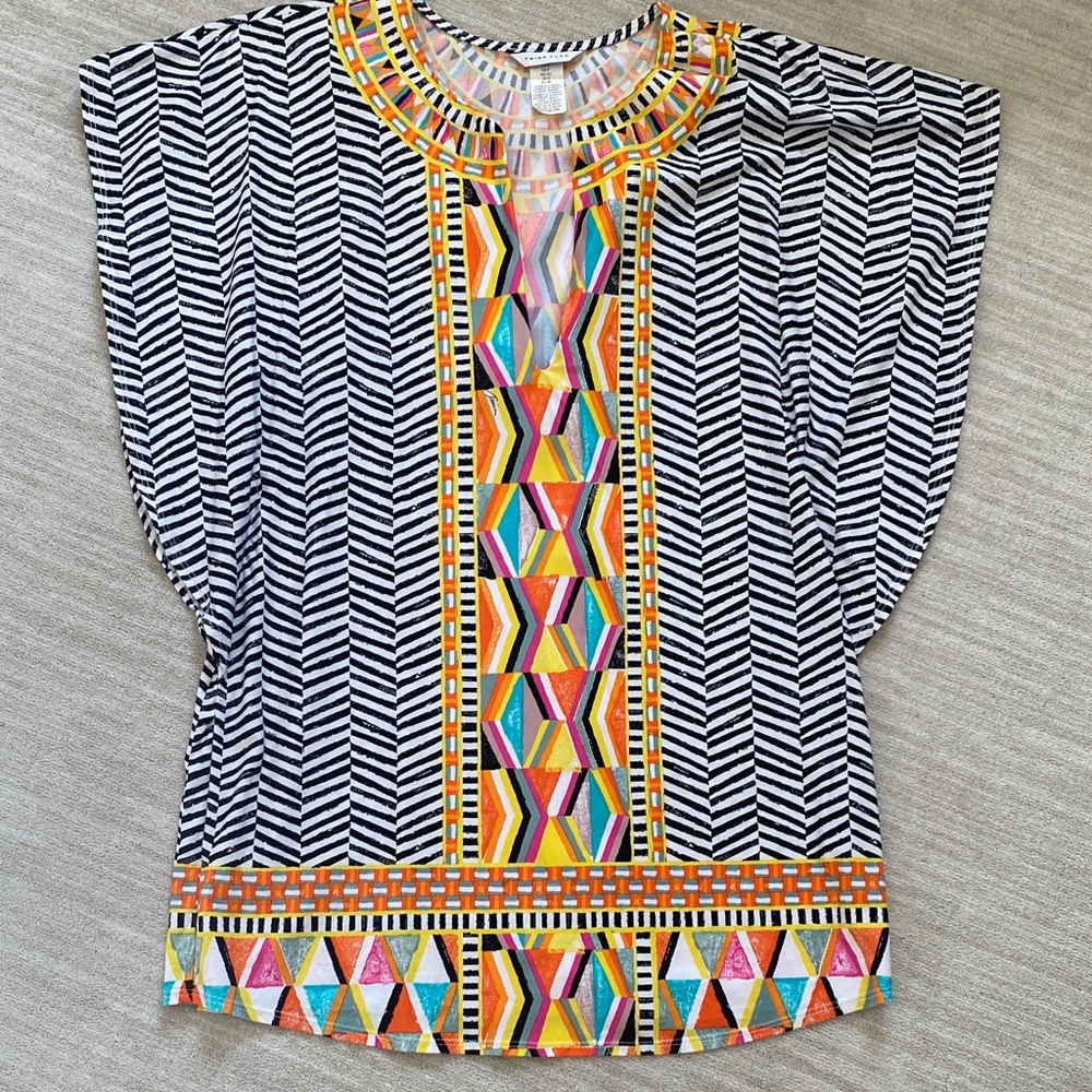Trina Turk Black and White Geometric Swim Cover Up with Multicolor Accents